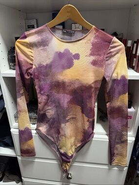Zara Purple and Yellow Tie-Dye Long Sleeve Bodysuit